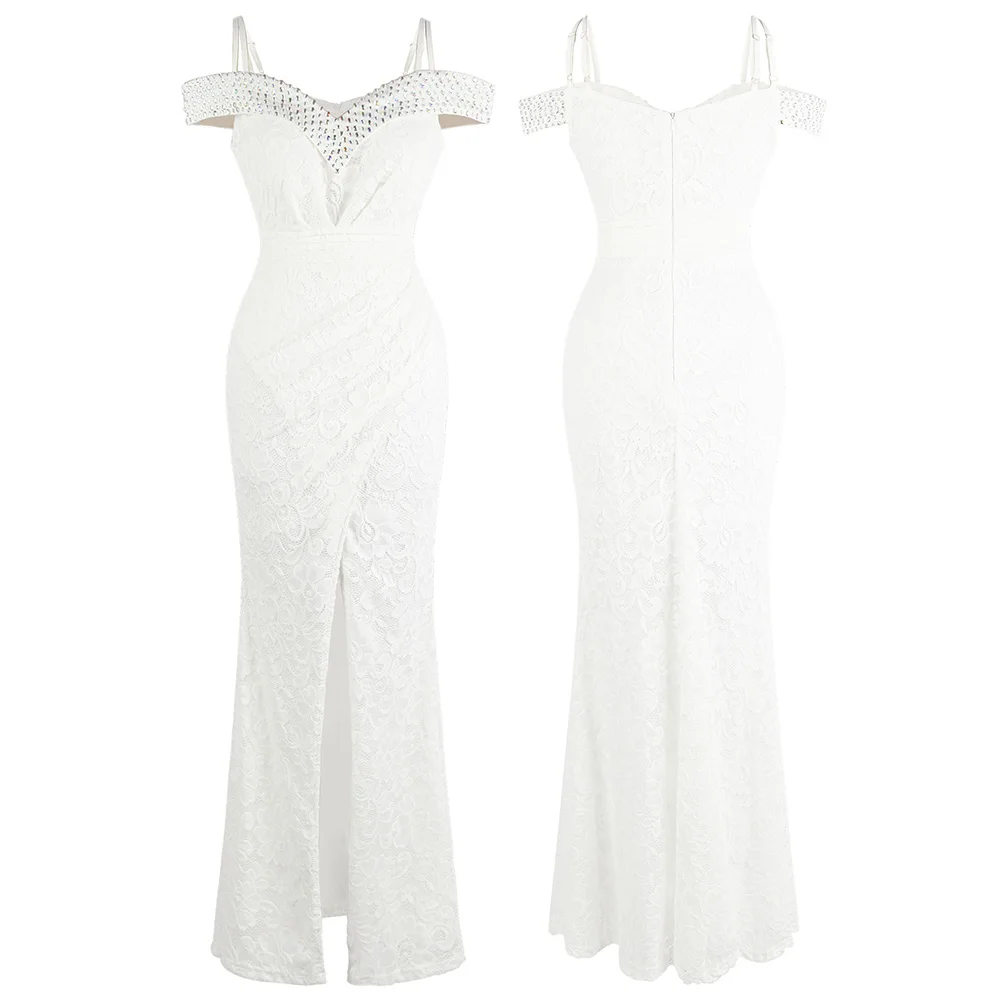 White Angel-Fashion женские кружевные плиссированные вечерние платья с бисером и вырезом лодочкой, Длинные вечерние платья с разрезом, 439 - Цвет: White