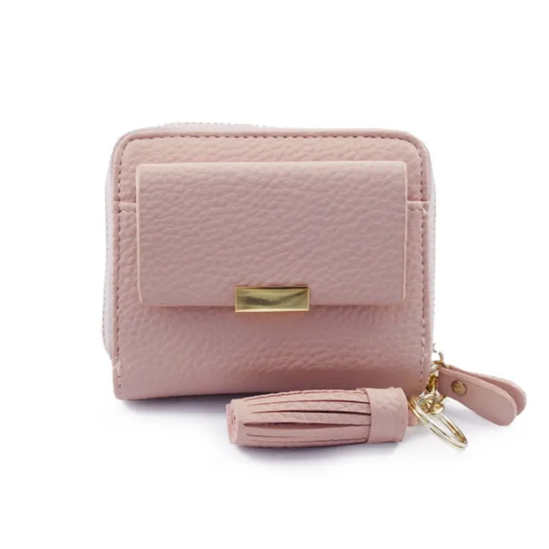 Pink Горячая Распродажа, модные короткие женские кошельки с кисточками, Дамский Мини-держатель для карт, кошелек, Женский кошелек для кредитных карт, портмоне, брендовый, 3 сложения, новинка - Цвет: Pink