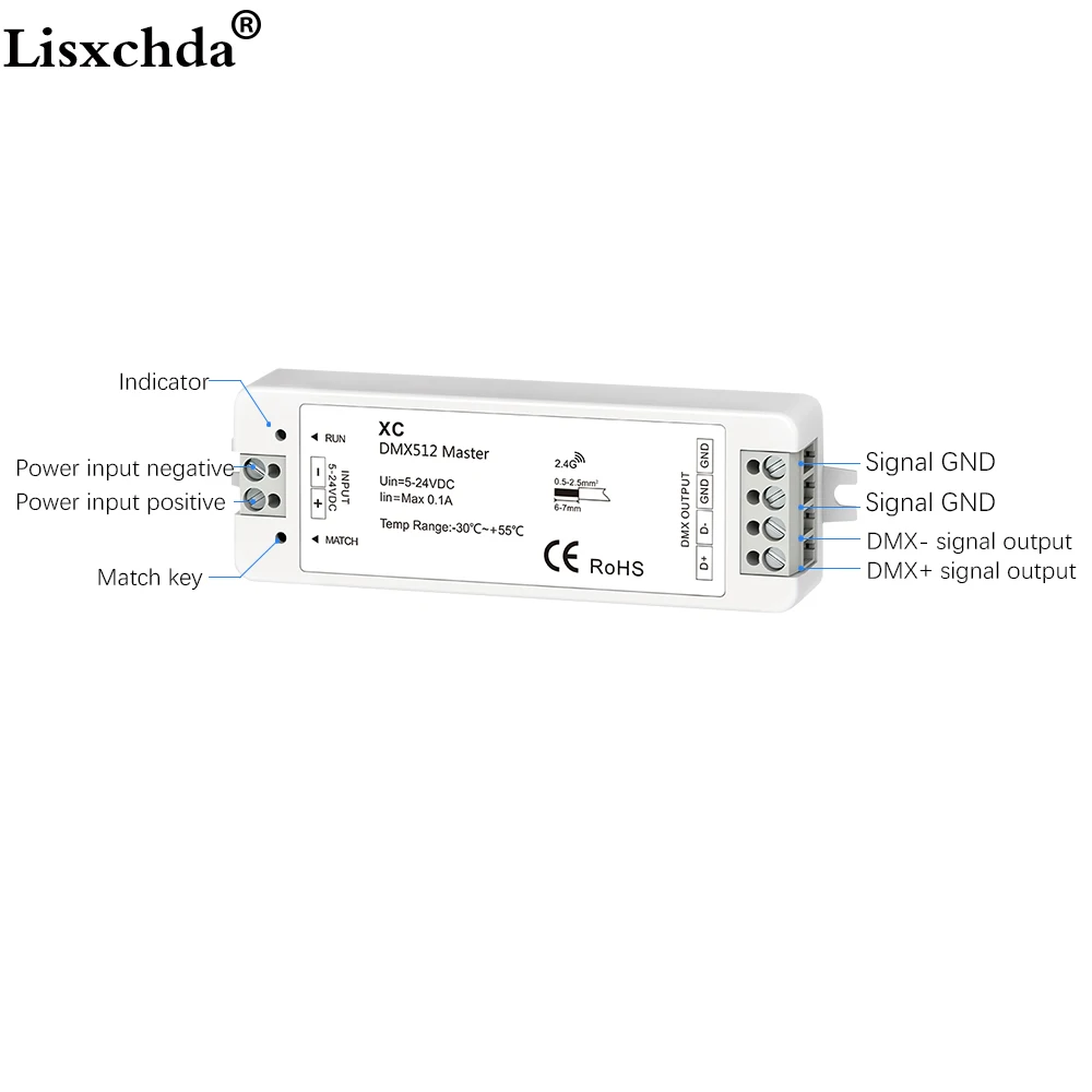 XC RGB главный контроллер dmx 5-24VDC вход DMX512 сигнал выход светодиодный R9 2 4G 27 ключ SPI
