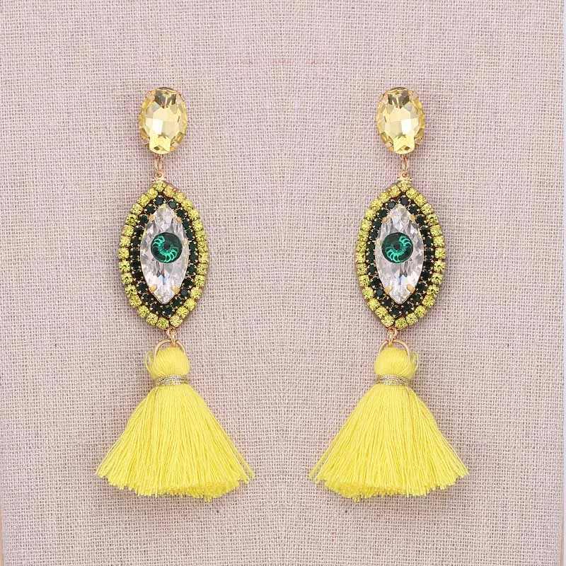 E1075 Yellow Sehuoran, женские серьги с кисточками, геометрические, с бахромой, разноцветные, висячие серьги, свадебные, вечерние, модные ювелирные изделия, подарки - Окраска металла: E1075 Yellow