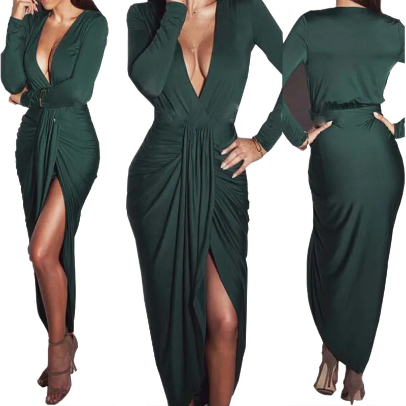 ADEWEL сексуальное Клубное платье с длинным рукавом глубоким v образным вырезом