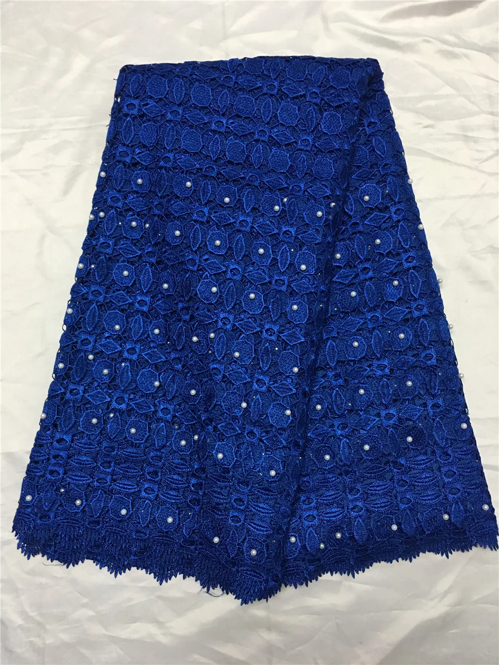 Зеленая однотонная кружевная ткань с бусинами Африканский шнур высокого