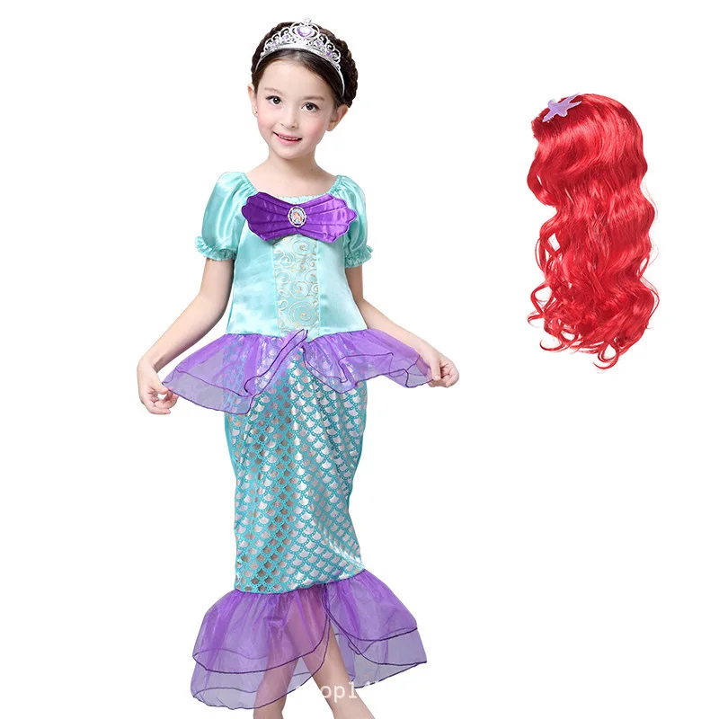B Dress Set02 YOFEEL/платье Русалочки для девочек; костюм принцессы Ариэль; детское платье с рукавами-лепестками; нарядное платье для дня рождения; фантазийные милые платья для детей - Цвет: B Dress Set02