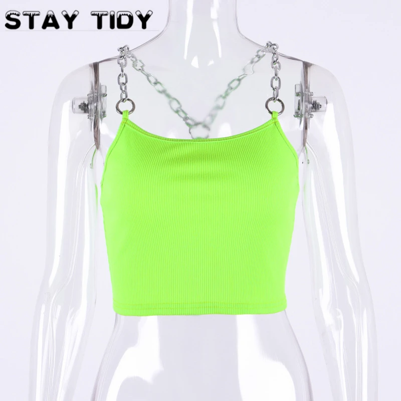 Женский укороченный топ на бретельках с металлической цепочкой STAY TIDY однотонная