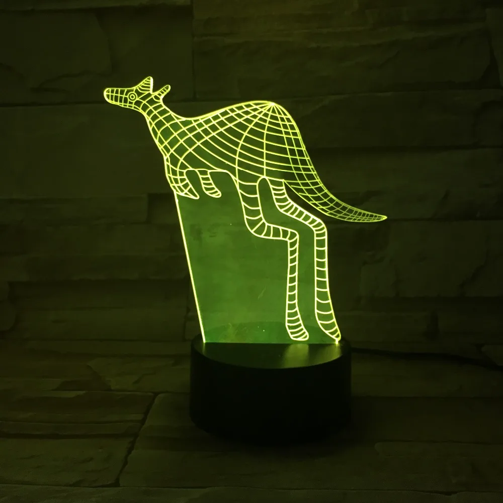 Кенгуру 3D акриловый ночник USB светильник для сна 3AA батарея питания настольная