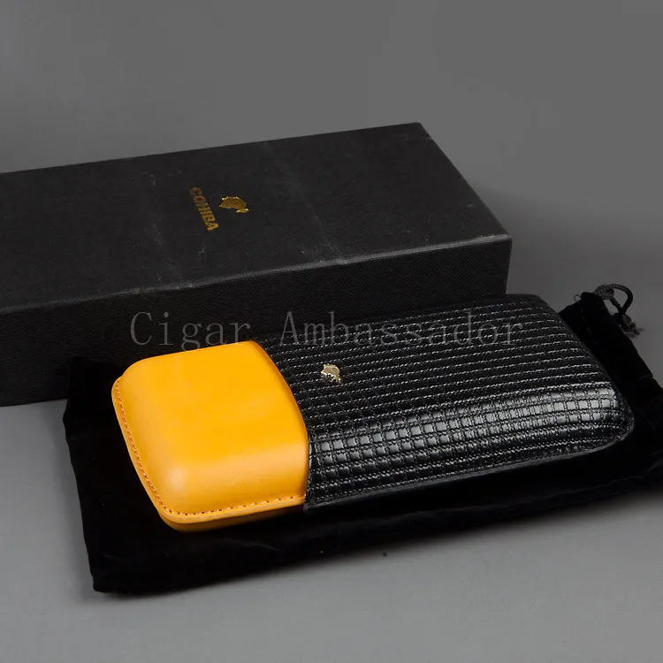 COHIBA Регулируемый Портативный черный с желтый Красивая кожа портсигар