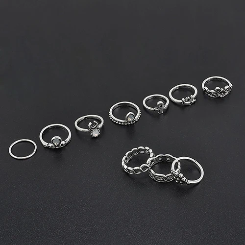 Bluelans 10Pcs/Set Retro Boho Elephant Flower Moon Above Knuckle Midi Finger Ring Jewelry | Украшения и аксессуары
