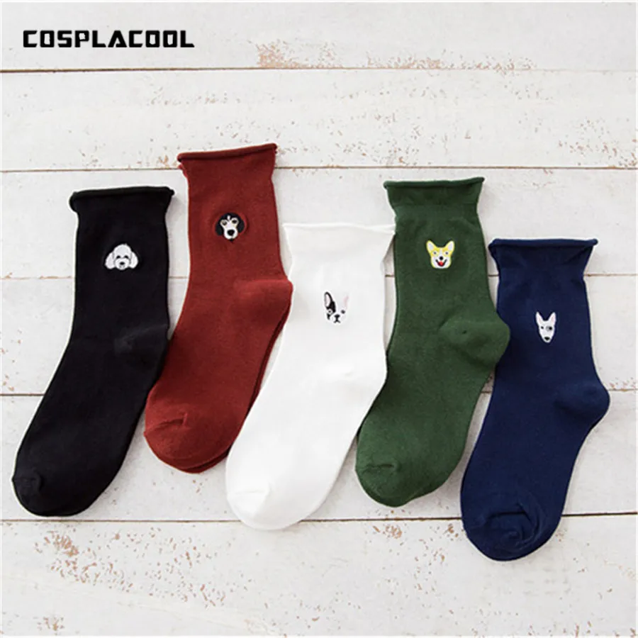 1 пара Для женщин мода вышивка собака узоры Хлопок Зима Комплект носков милый