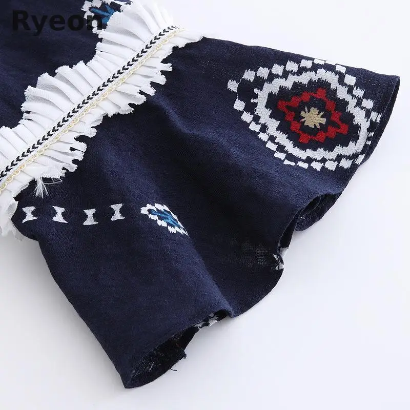 Ryeon L-5xl Плюс Размер Милые Женщины Dress Print Three Четверти аппликации Выше Колена Мини