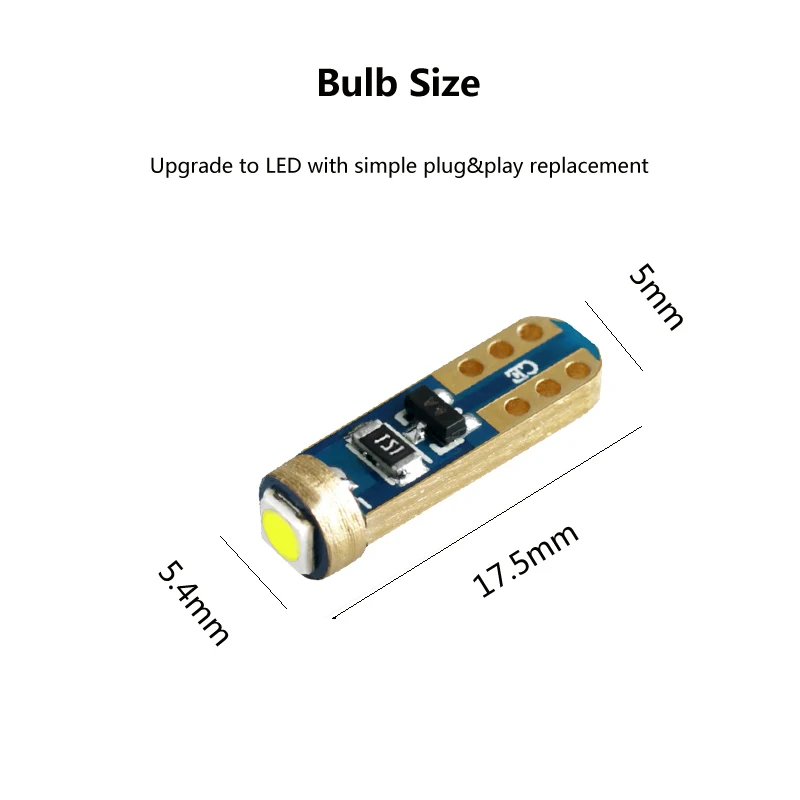 2 шт. W3W T5 1 SMD 3030 Автомобильный светодиодный светильник Canbus без ошибок 12 в белый
