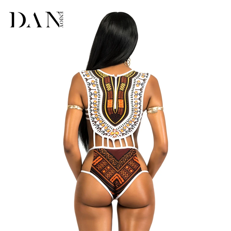 Danenjoy Африканский геометрическим принтом Одна деталь купальник 2018 High Cut Монокини