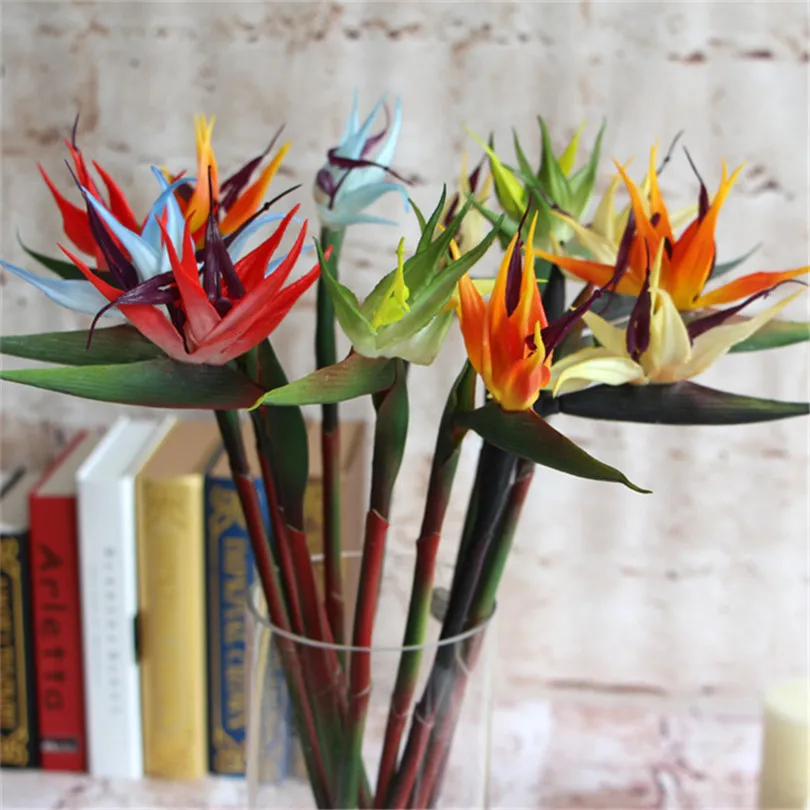 5p пластмассовая птица рая цветок искусственные цветы Strelitzia Reginae длинный стебель