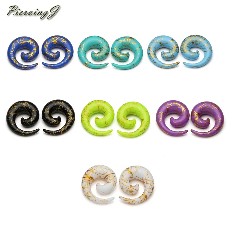 14mm PiercingJ 7 пар/компл. 1,6-20 мм акриловые желтый покрытием смешанные цвета спираль улитка уха удлинитель с коническим отверстием производства украшения для ушного пирсинга - Окраска металла: 14mm