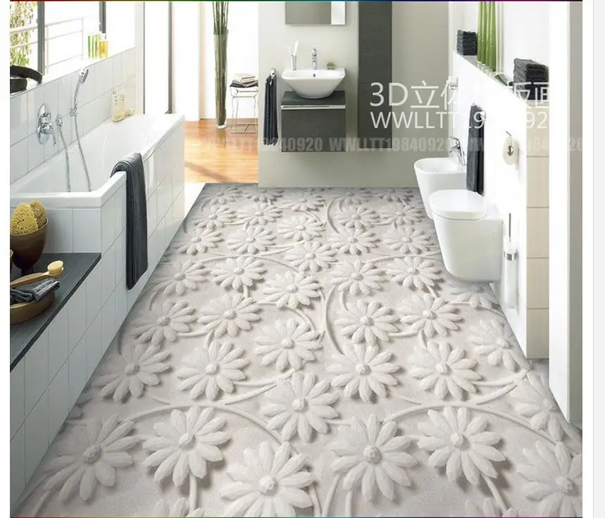 Водостойкие обои для ванной домашнее украшение 3D трехмерные цветы напольная