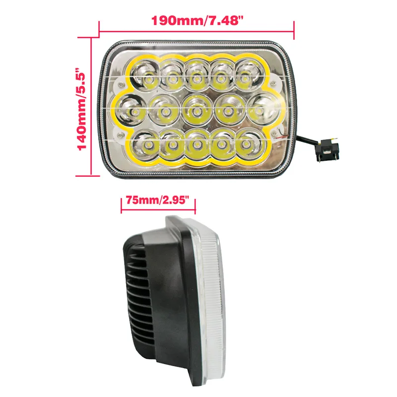 GZZONO 1 pcs 45w Rectangle Multi-Color HALO DRL Led 5*7 Inch Hi/Low Head Lights Sealed Beam Driving Light Trucks Lamp |