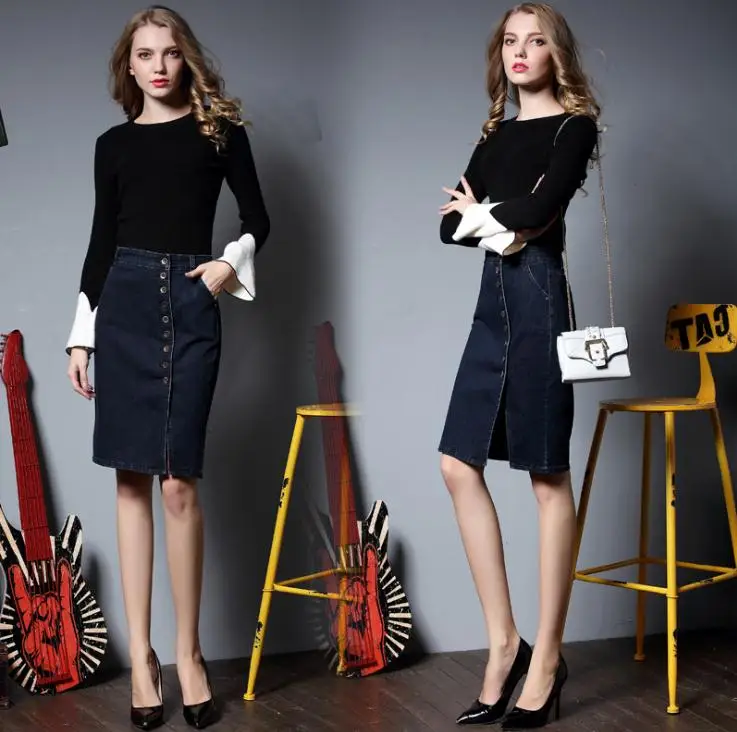 Юбка DTYNZ женская джинсовая с завышенной талией облегающая пикантная длинная на