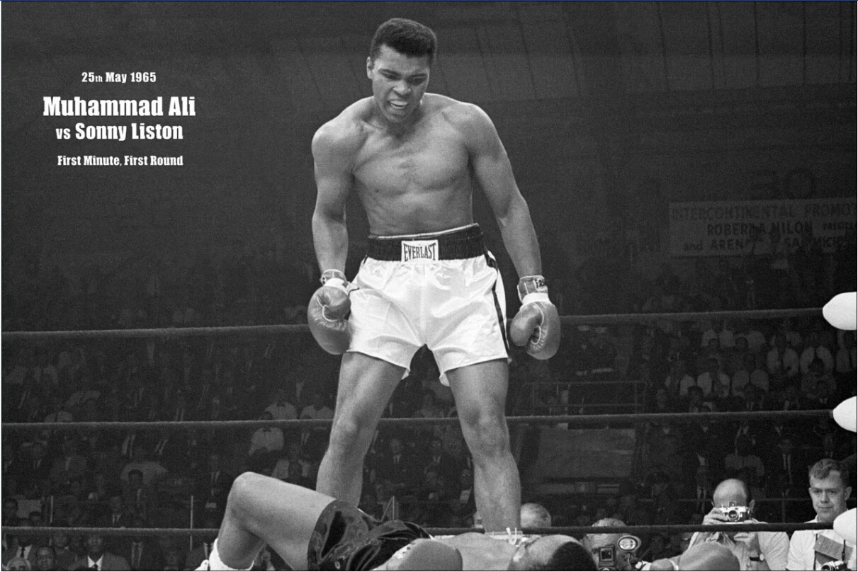 25 мая 1965 г. Muhammad Ali VS Sonny Liston первая минута первый круглый постер из шелковой ткани
