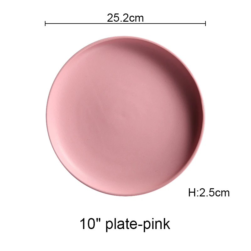 large pink Керамические обеденные тарелки, тарелка из говядины, посуда, Круглый однотонный цвет, десертное блюдо, простая и креативная Салатница, блюда Akuhome - Цвет: large pink