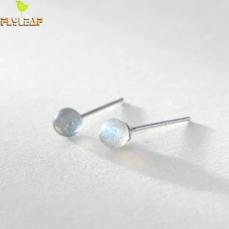 

Flyleaf 100% 925 Sterling Silver Moonstone Bead Stud Earrings For Women Minimalist Style Lady Fashion Jewelry