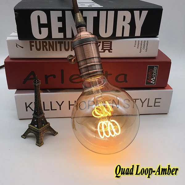 Quad Loop-Amber G95 декоративная лампа со светодиодными нитями на цоколе 4 W светодиоидная лампа с регулируемой яркостью Светодиодная лампа-свеча Эдисона 220 V - Испускаемый цвет: Quad Loop-Amber