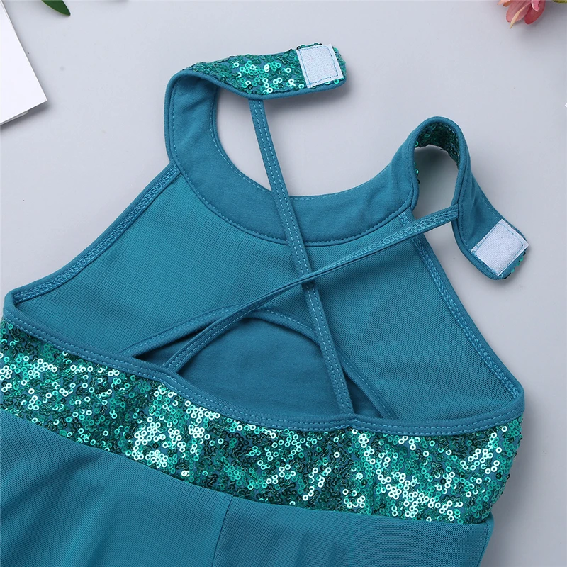 Girls Teens Halter Sequin Backless Ballet Dance Leotard Dress Kids Lyrical Contemporary Costume Gymnastics | Тематическая одежда и