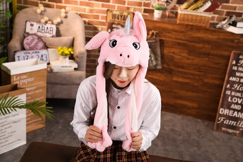 Единорог белый мультфильм животных плюшевая динамичная шапка детская зимняя