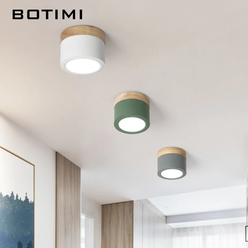 BOTIMI-luces con pantalla de Metal para pasillo, lámpara de techo de madera redonda, iluminación montada en superficie gris, nórdica, 220V