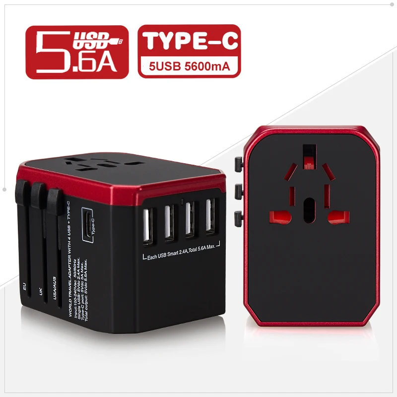 Универсальный адаптер для путешествий с разъемами USB Type C и 4 зарядное устройство