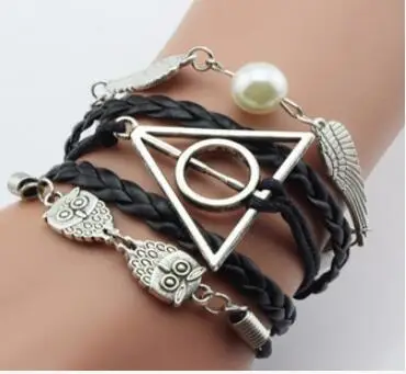 1 шт. комплект Гарри Многослойные плетеные браслеты Винтажные Сова Deathly Hallows wings браслет со знаком бесконечности Гриффиндор Слизерин