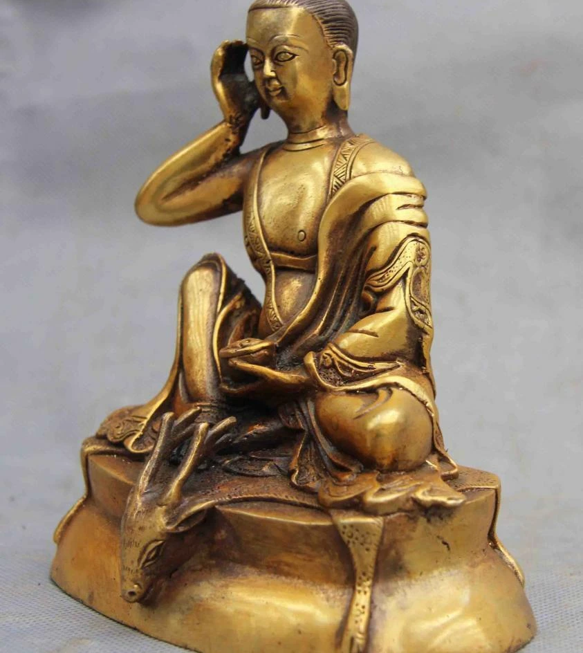 Китайский буддийский Фан латунный Архат медная пятнистая голова оленя миларепа