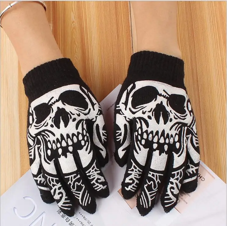 New Warm Creative winter men gloves Personality Skeleton fingers touch screen guantes mujer invierno | Аксессуары для одежды