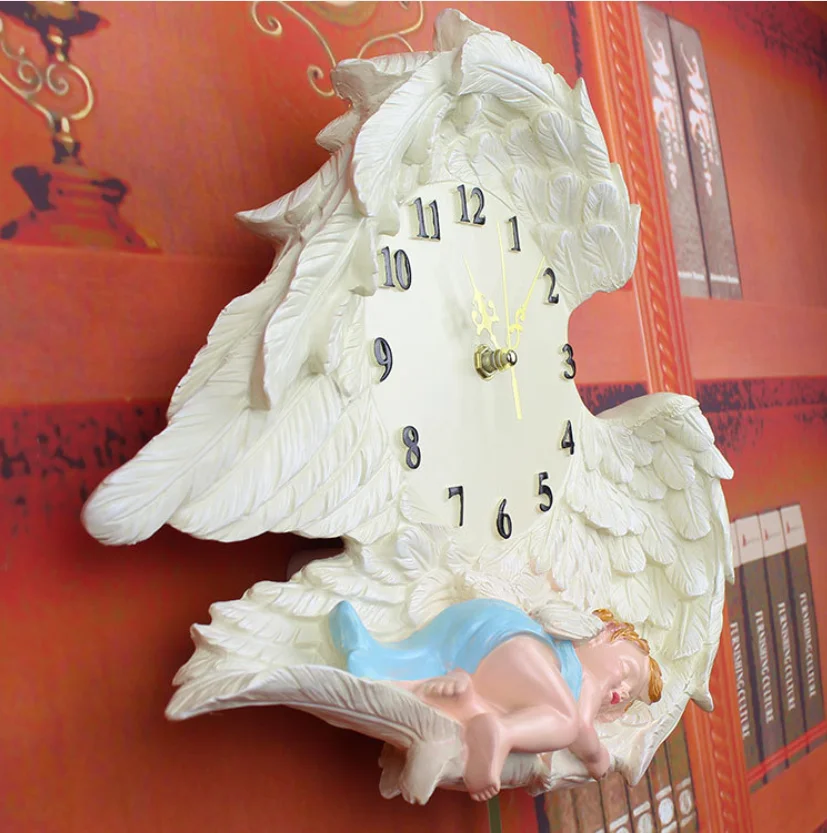 Настенные часы с ангелом Пасторального искусства для гостиной, спальни, украшение настольных часов, бесшумный маятник, современный дизайн из смолы.