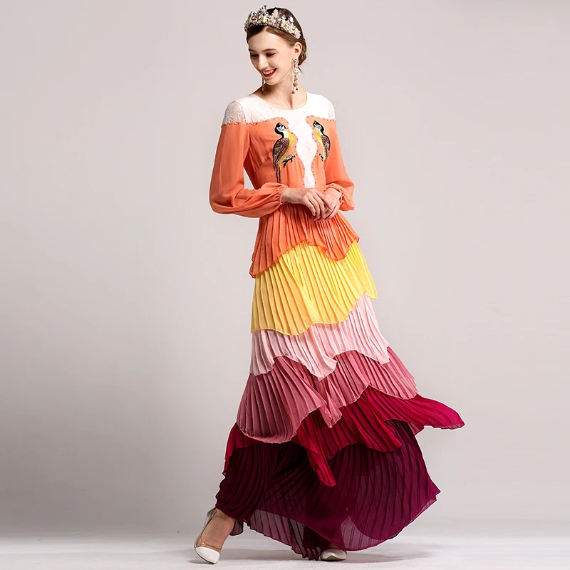 Женское длинное вечернее платье Megyn разноцветное макси с длинным рукавом и