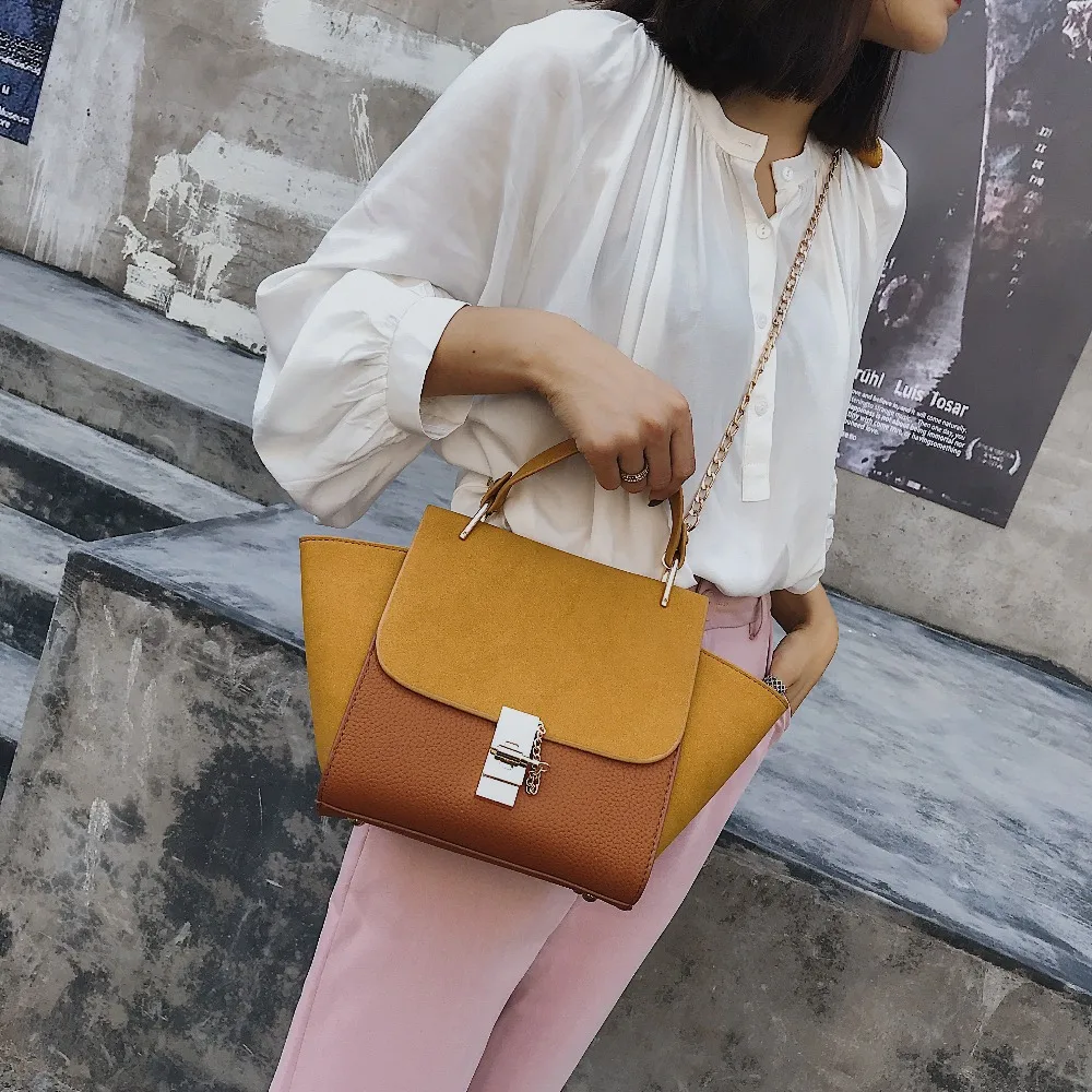 Chain Vintage Patchwork Crocodile+Nubuck Leather Women Bags Designer Trapeze Handbags Fashion Lock Lady Crossbody Messenger | Багаж и