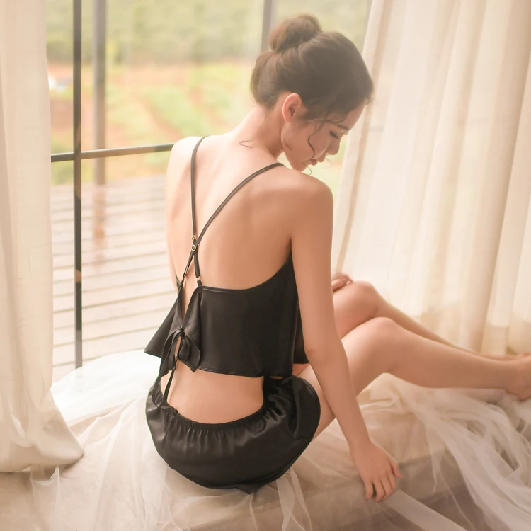 

silk satin nightwear high quality women's indoor suits soft sleepwear sexy Top and Shorts Suit Sexy Sleeveless Sleepwear