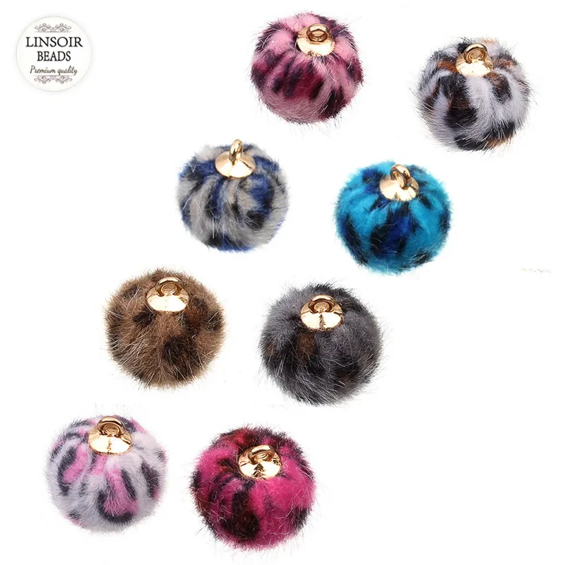 

24 шт./Лот, подвеска с леопардовым меховым шариком, 15 мм