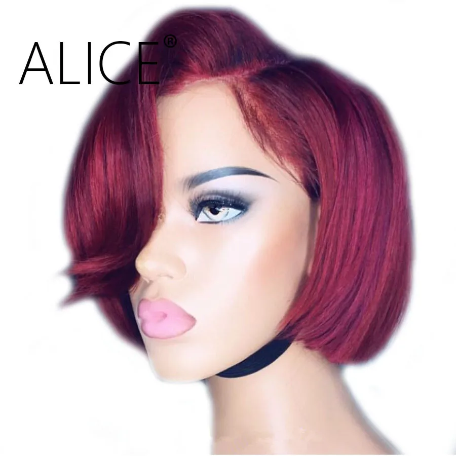 Алиса 99j Короткий кружевной передний парик человеческих волос бразильские