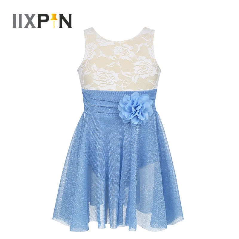 

Girls Skating Dress Ballet Dance Leotard Dress Sleeveless Lace V-shaped Back Figure Ice Skating dress Roller Skating Dress Kids