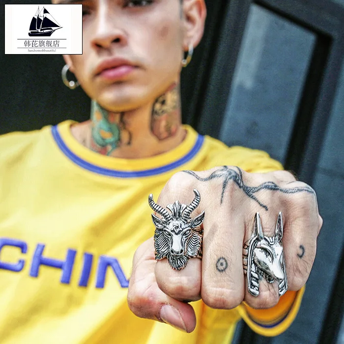 Панк мужское кольцо из сплава Baphomet с пентаграммой рога головой козы оккультные