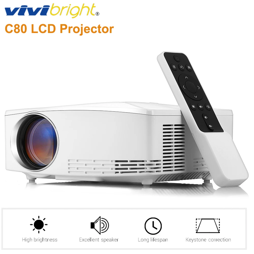 Новый VIVIBRIGHT C80 Портативный ЖК проектор 1080P домашний кинотеатр 1500 люмен 1280*720P 16:9