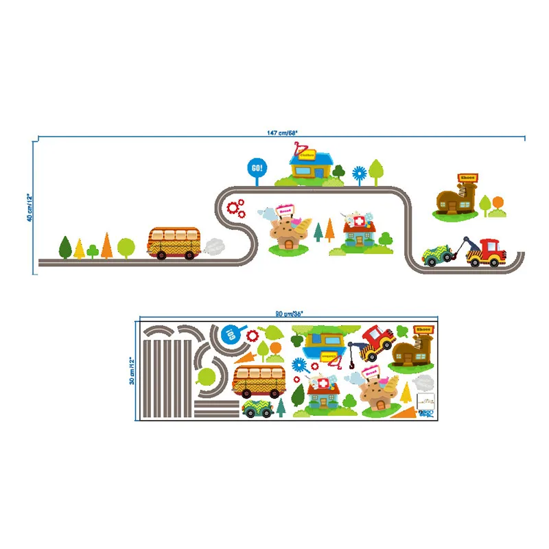New Cartoon Car Wall Decoration Stickers For Kids Room Self Adhesive Track Tree Vinyl Poster Mural Removable Decal Gift Baby | Дом и сад