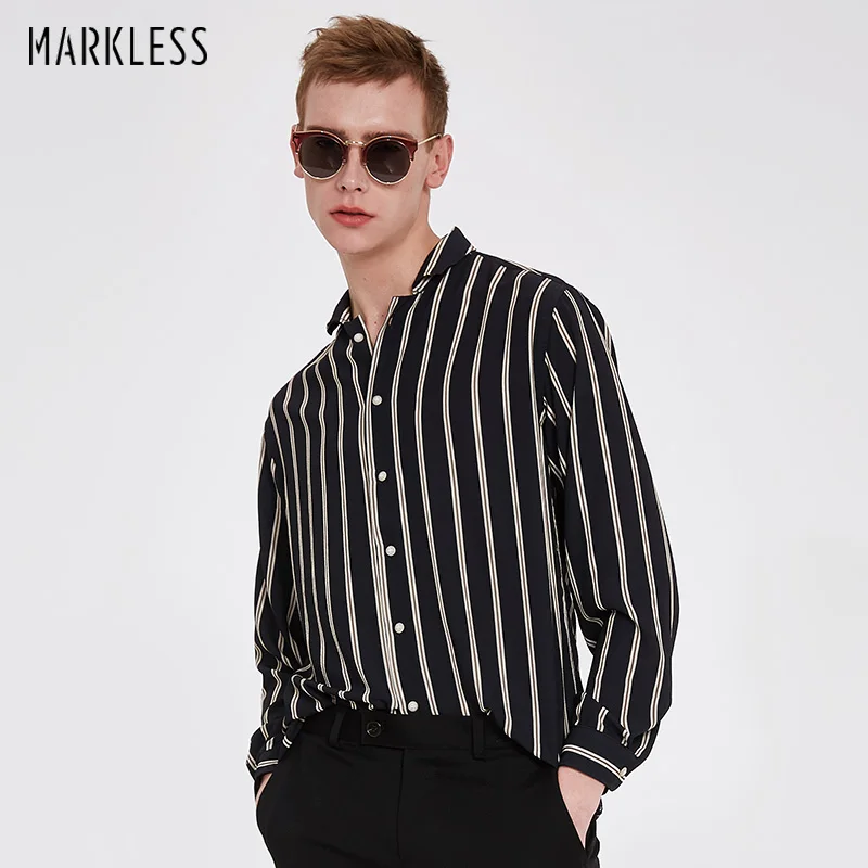 Markless 2018 Весна новое поступление Классические черные и белые рубашка в полоску