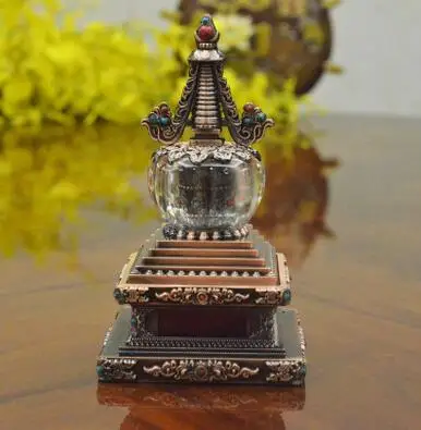 ancient red Древний фантастический тибетский буддийский Stupa поставки медь Bodhi пагода 14 см золото тонкой работы/башня Будды может украшения - Цвет: ancient red