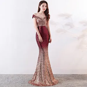 Gold Wine Red Сексуальное Платье макси с блестками, женское сексуальное вечернее платье с вырезом лодочкой, Элегантное свадебное платье - Цвет: Gold Wine Red