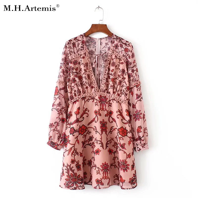 M. H. Artemis винтажное шифоновое короткое вечернее платье с принтом vestidos de festa осеннее