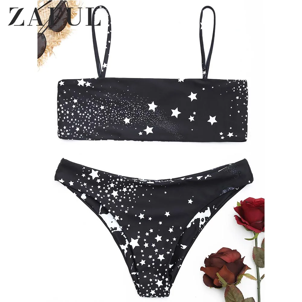 ZAFUL Набор бикини GalaxyЗвездное небо тонкий Ремни принт Без Подкладки Сексуальные