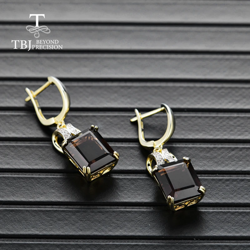 Женские серьги с дымчатым драгоценным камнем TBJ ювелирные украшения