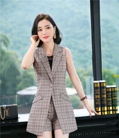 fashion plaid formal middle long vest and waistcoat formal ol styles 2019 spring summer women business work wear blazers tops
