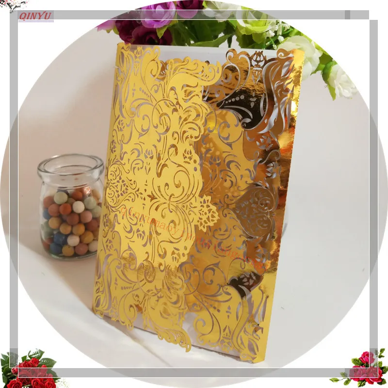 100 шт. Вертикальная Лазерная резка Цвет Белый пригласительные комплекты открыток