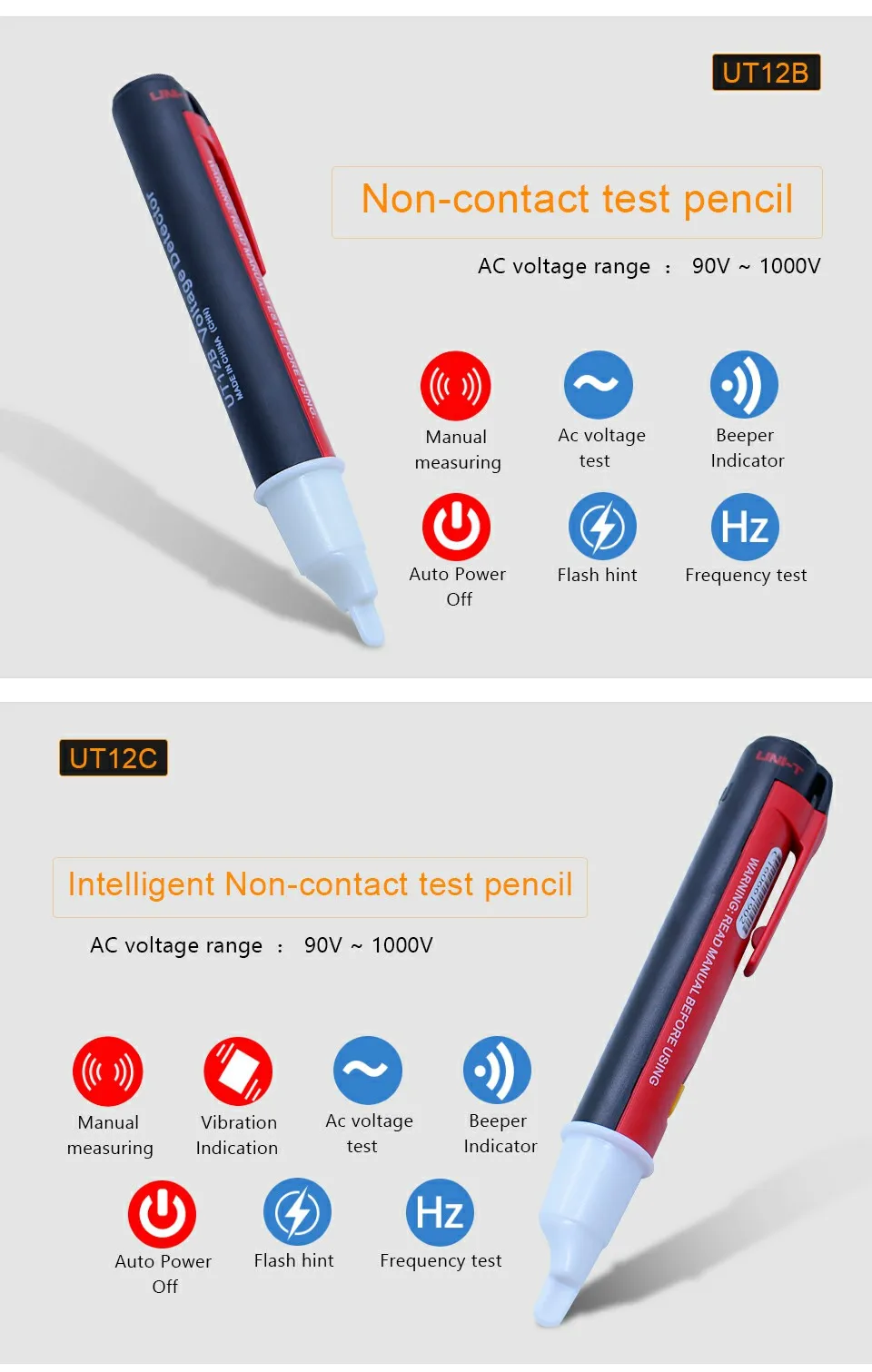 UNI-T UT12A UT12B UT12C Тестер Напряжения Ручка бесконтактные детекторы напряжения переменного тока 90 В-1000 В автоматическое отключение звукового сигнала вибрирующий индикатор
